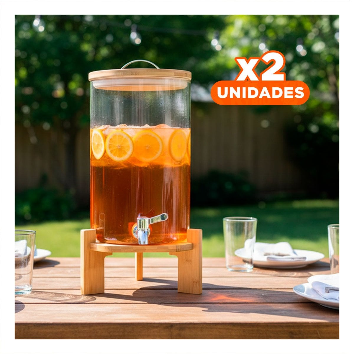 PACK2 DISPENSADOR TRANSPARENTE 8L CON BASE DE MADERA DISENO DECORATIVO PARA MESA - 1