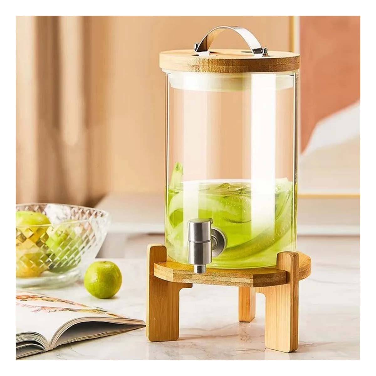 PACK2 DISPENSADOR TRANSPARENTE 8L CON BASE DE MADERA DISENO DECORATIVO PARA MESA - 3