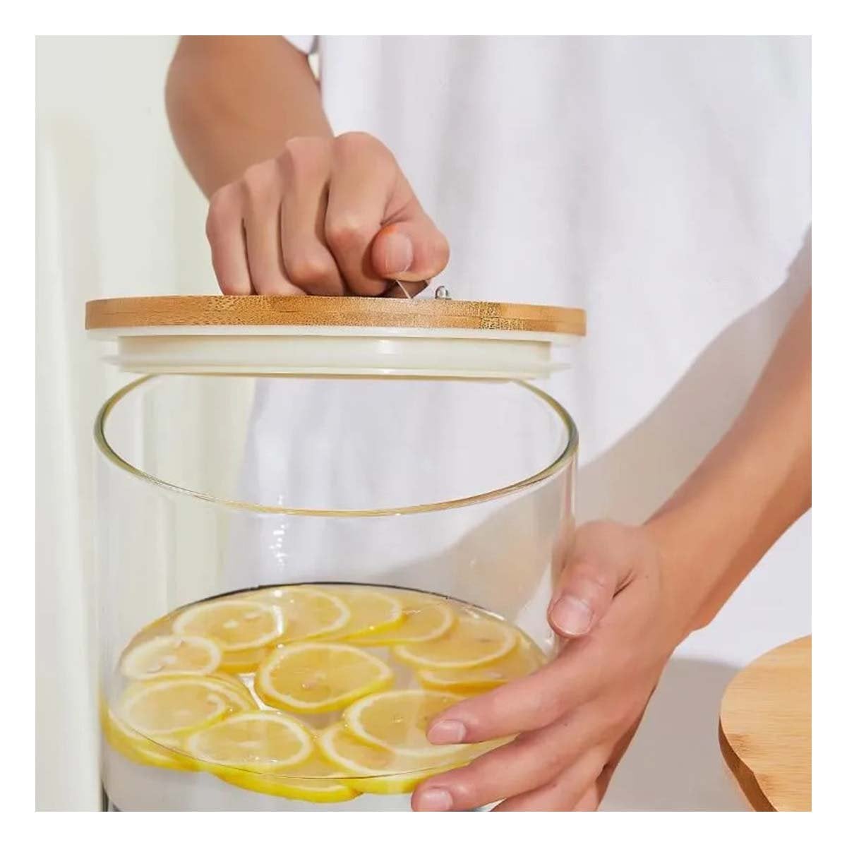 PACK2 DISPENSADOR TRANSPARENTE 8L CON BASE DE MADERA DISENO DECORATIVO PARA MESA - 5