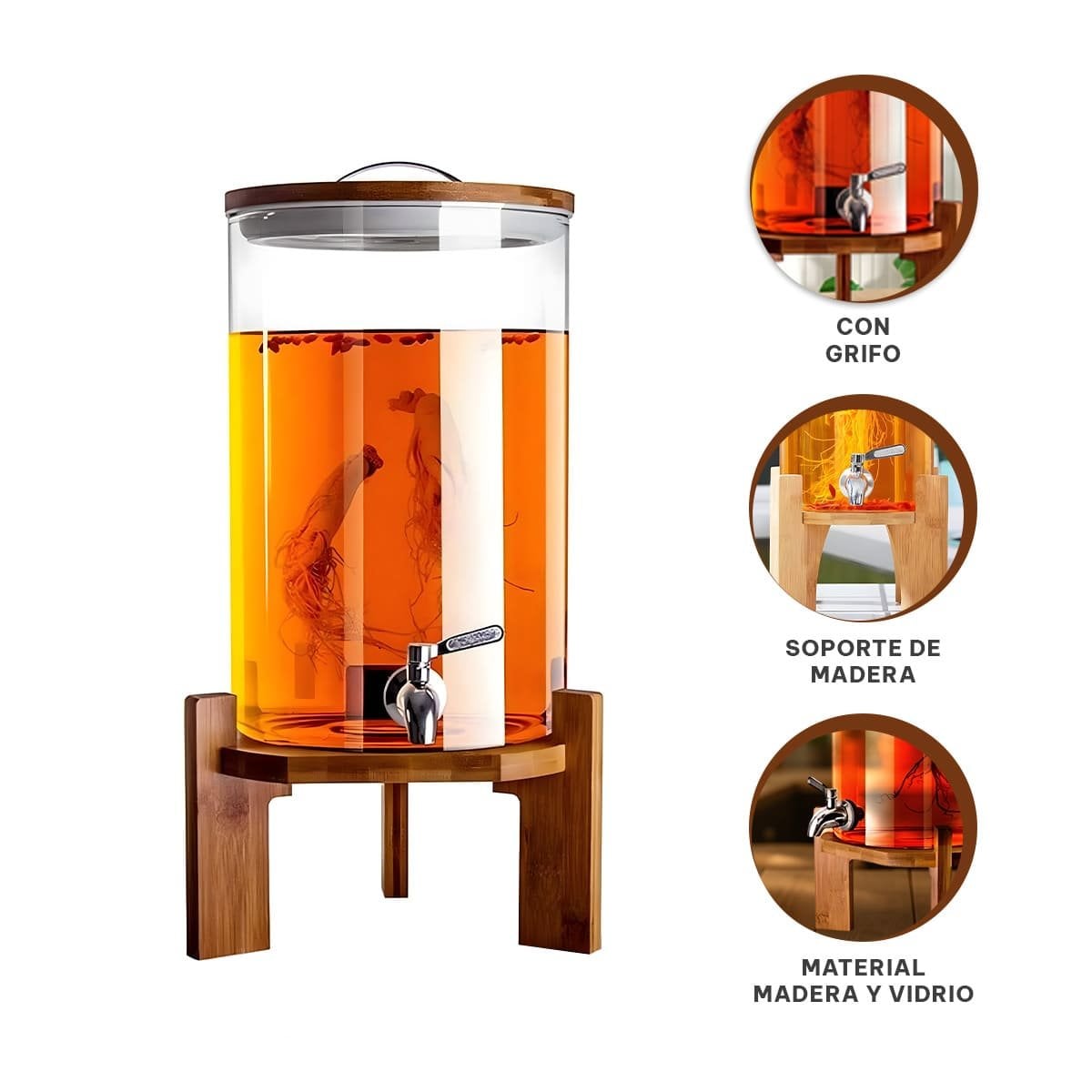 SISTEMA DE BEBIDA 10L CON BASE DE MADERA TRANSPARENTE PARA CASA YPOST IT - 5