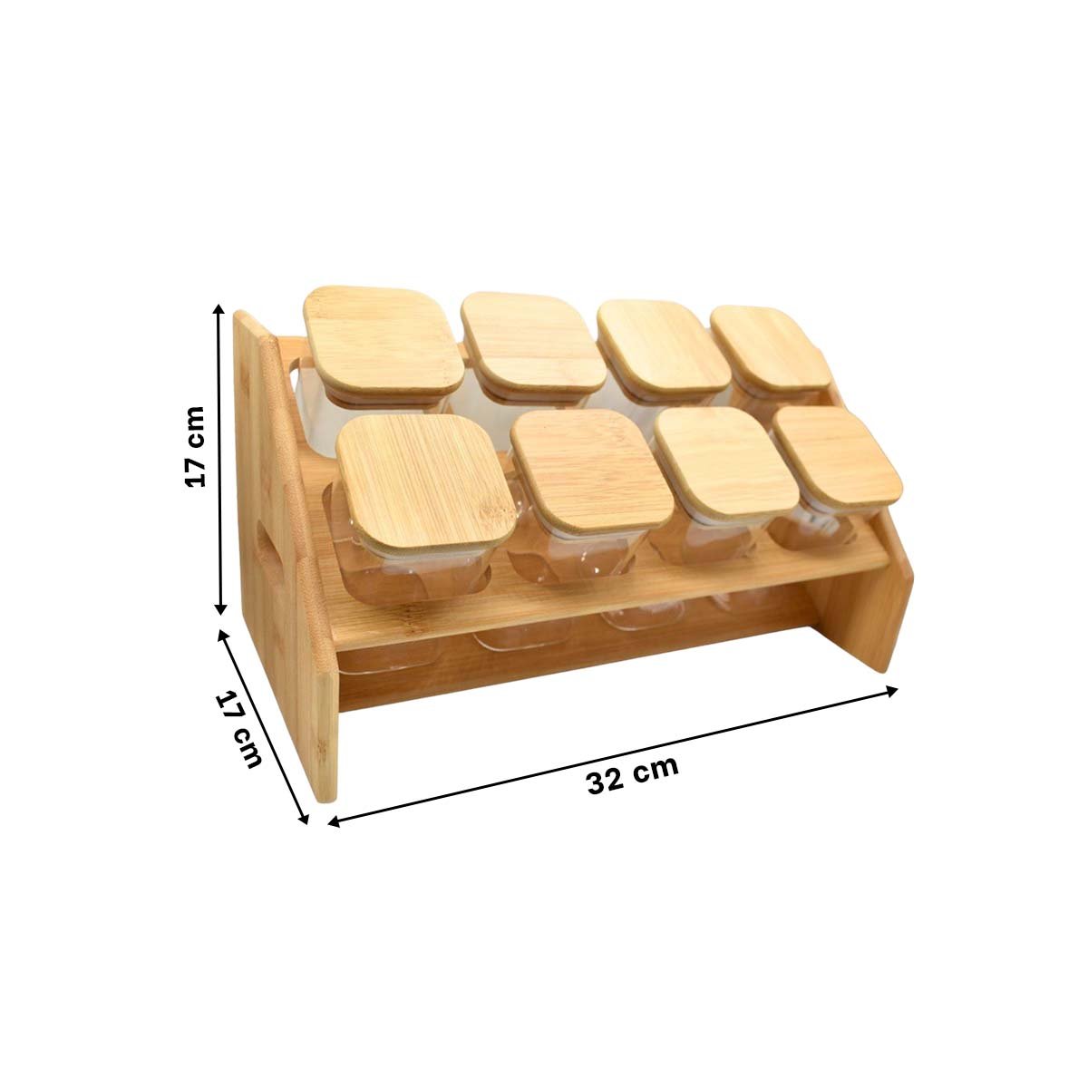 ESPECIERO RECTANGULAR DE MADERA CON 8 FRASCOS CUADRADOS PARA COCINA Y HOGAR - 4
