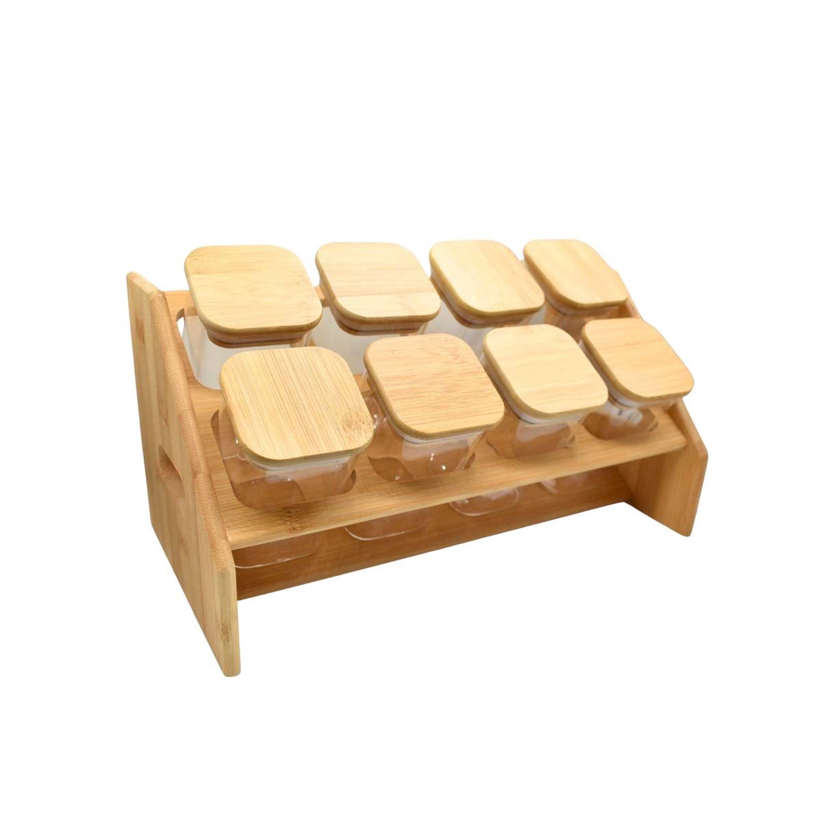 PACK2 ORGANIZADOR DE ESPECIAS RECTANGULAR DE MADERA CON 8 FRASCOS COCINA YREGALO STICKER - 2