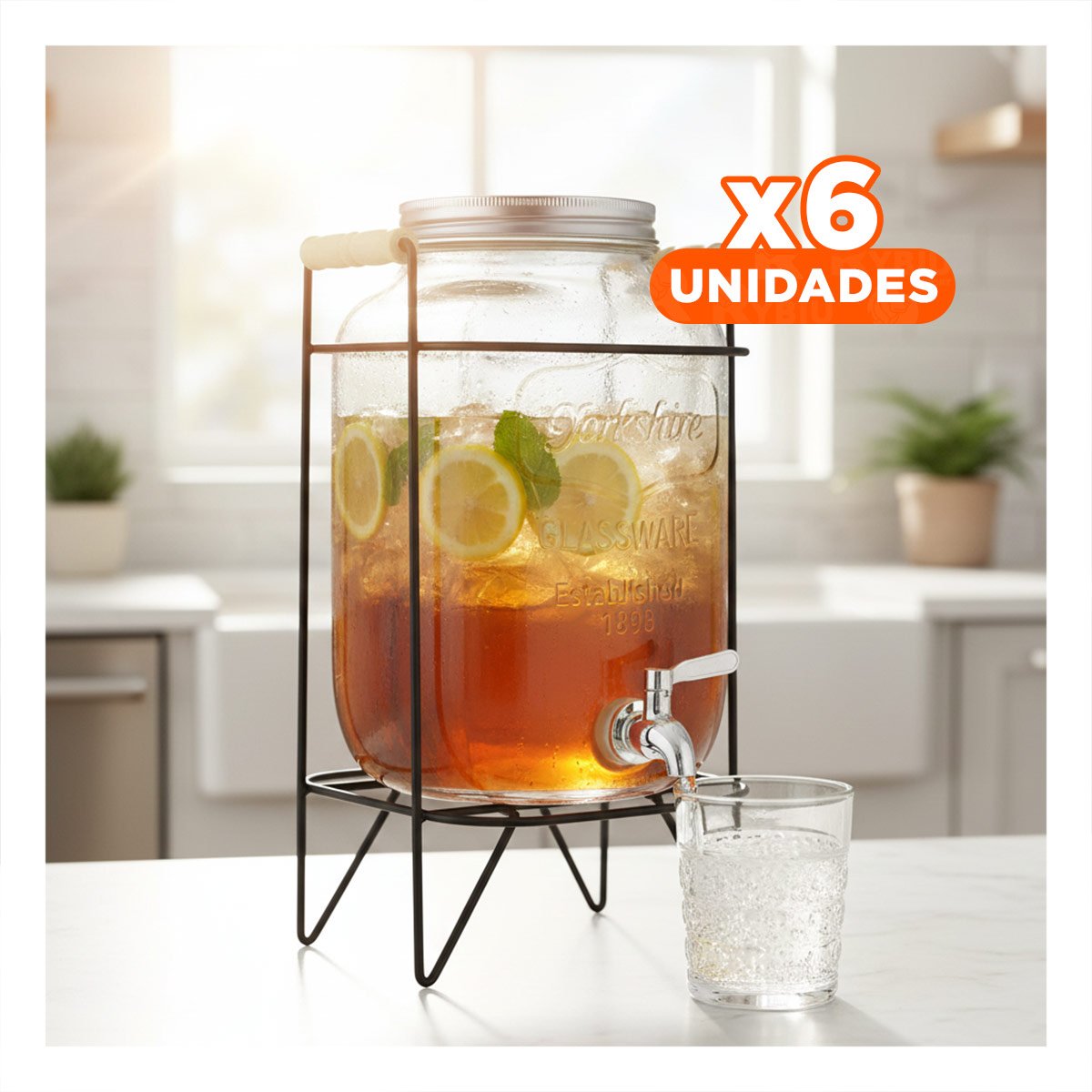 PACK6 ESTACION DE BEBIDA 4L CON BASE METALICA NEGRO TRANSPARENTE HOGAR - 1