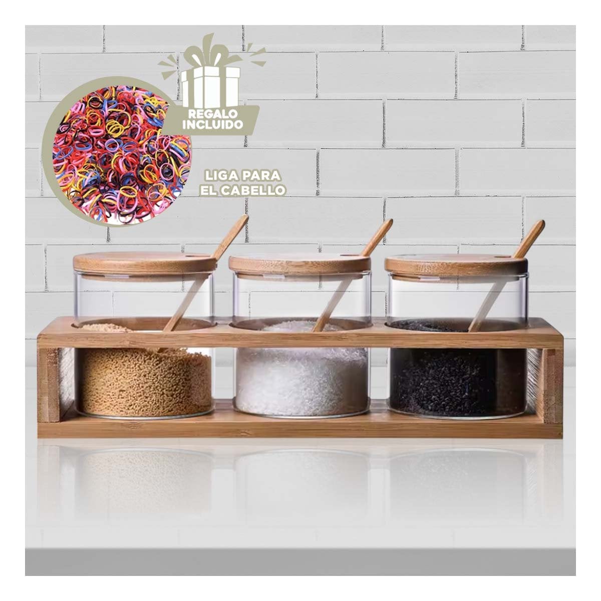 JUEGO DE FRASCOS PARA ESPECIAS CON ESTANTE DE MADERA PRACTICO Y FUNCIONAL YLIGAS REGALO - 2