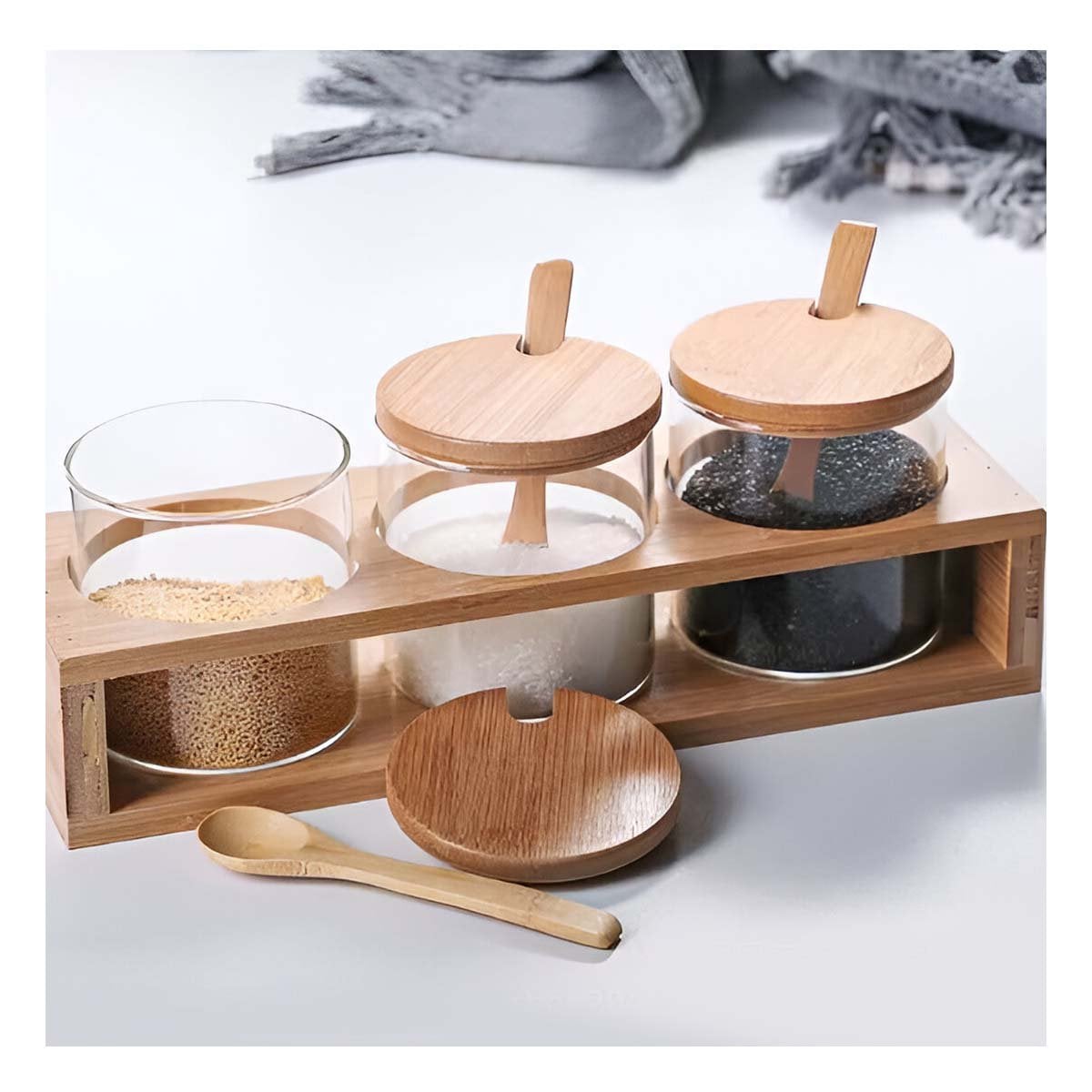 JUEGO DE FRASCOS PARA ESPECIAS CON ESTANTE DE MADERA PRACTICO Y FUNCIONAL YLIGAS REGALO - 3