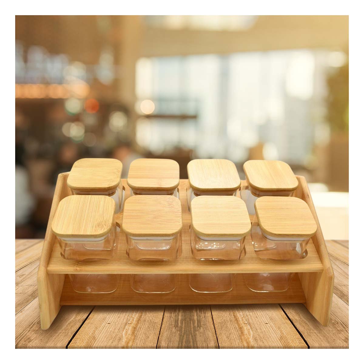PACK2 ESPECIERA RECTANGULAR DE MADERA CON 8 FRASCOS CUADRADOS COCINA Y HOGAR YPAPEL REGALO - 2