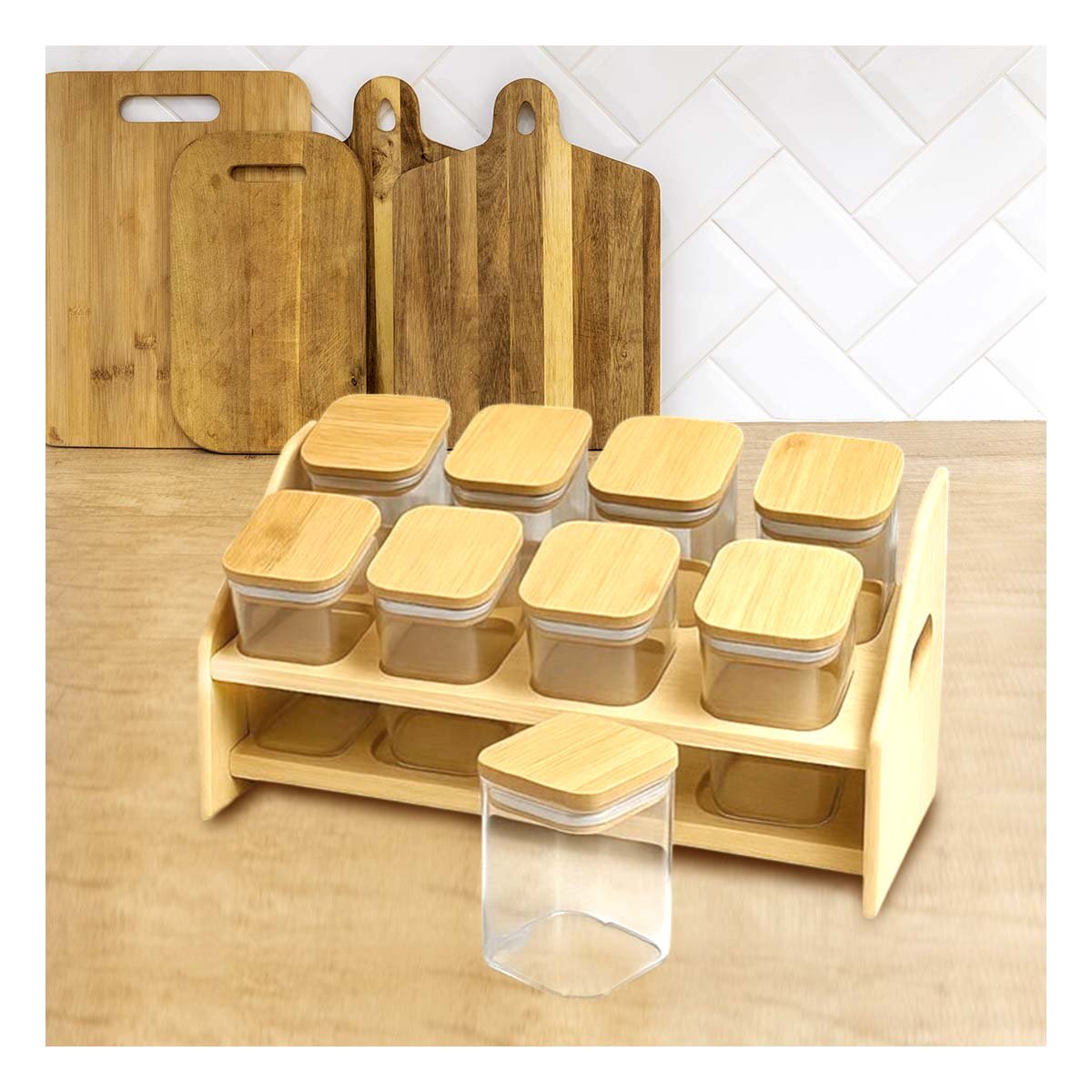 PACK2 ESPECIERA RECTANGULAR DE MADERA CON 8 FRASCOS CUADRADOS COCINA Y HOGAR YPAPEL REGALO - 5