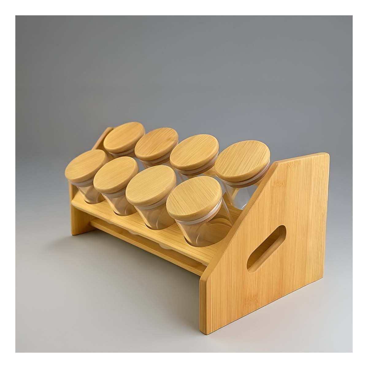 PACK2 CONTENEDOR DE ESPECIAS RECTANGULAR CON 8 FRASCOS CIRCULARES EN MADERA COCINA - 3
