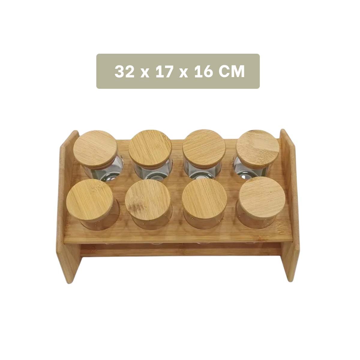 PACK2 CONTENEDOR DE ESPECIAS RECTANGULAR CON 8 FRASCOS CIRCULARES EN MADERA COCINA - 4