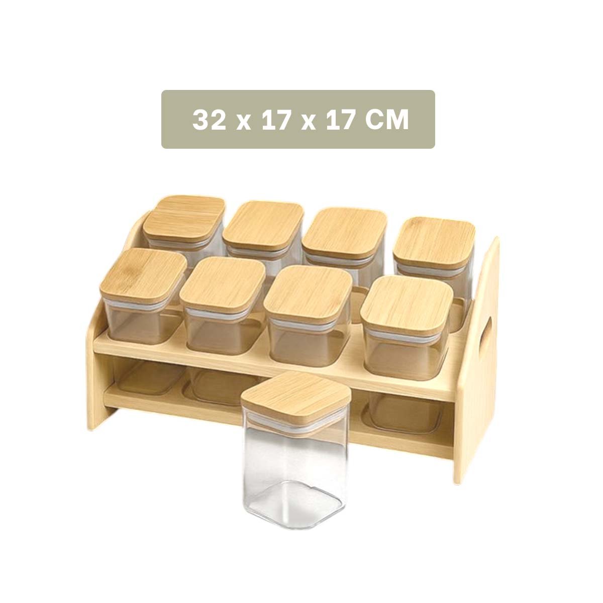 PORTA CONDIMENTOS RECTANGULAR DE MADERA CON 8 FRASCOS CUADRADOS PARA COCINA YLIGAS REGALO - 4