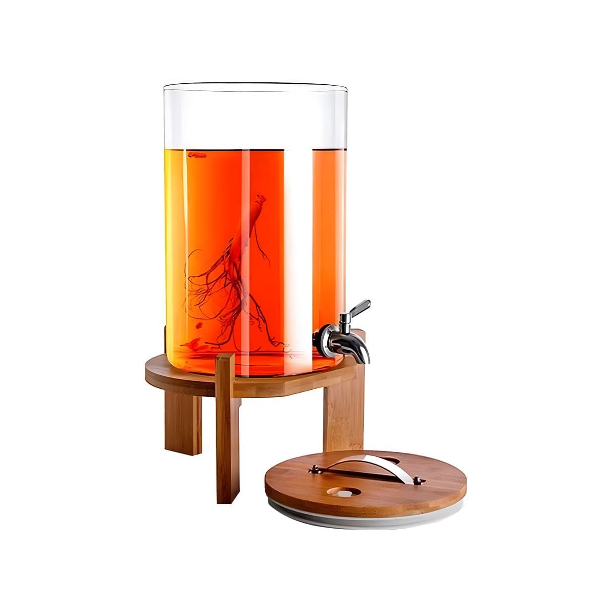 SERVIDOR DE BEBIDA 10L CON BASE DE MADERA TRANSPARENTE PARA HOGAR YREGALO STICKER - 1