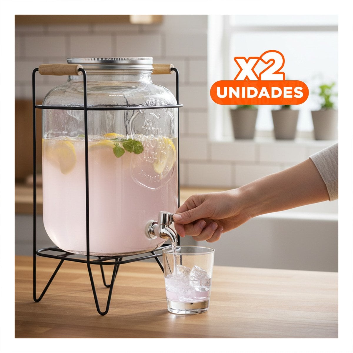 PACK2 JARRA TRANSPARENTE 5 L CON BASE METALICA NEGRA PARA AGUA SABORIZADA YPAPEL REGALO - 1