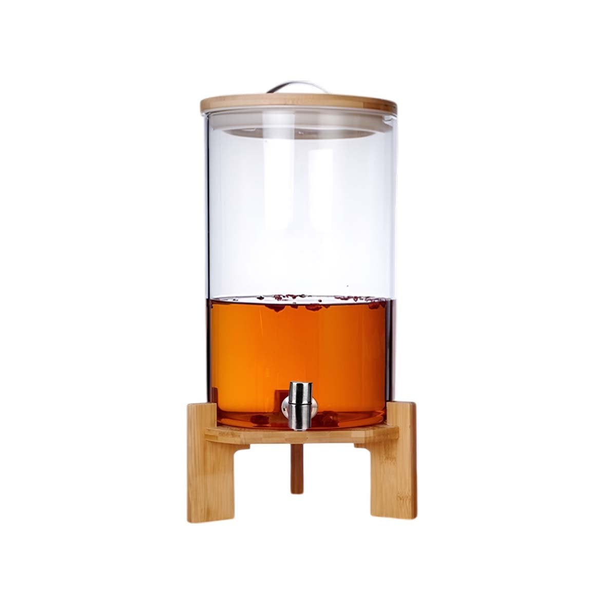 JARRA DISPENSADORA 8L TRANSPARENTE CON BASE DE MADERA PRACTICA PARA REUNIONES YREGALO STICKER - 1