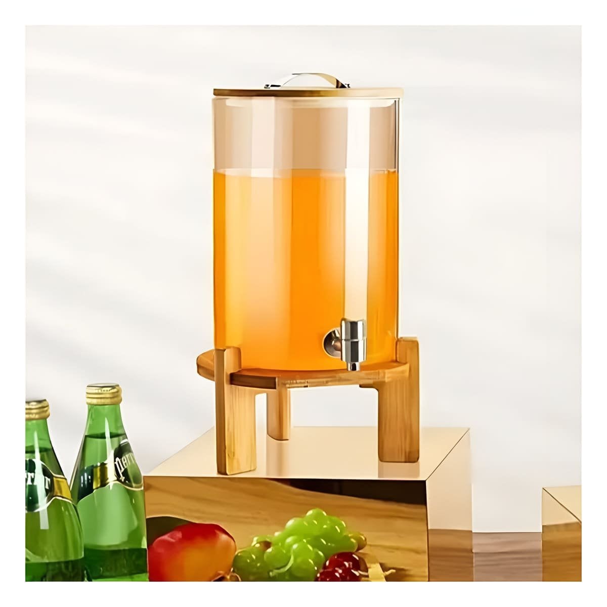 JARRA DISPENSADORA 8L TRANSPARENTE CON BASE DE MADERA PRACTICA PARA REUNIONES YREGALO STICKER - 2