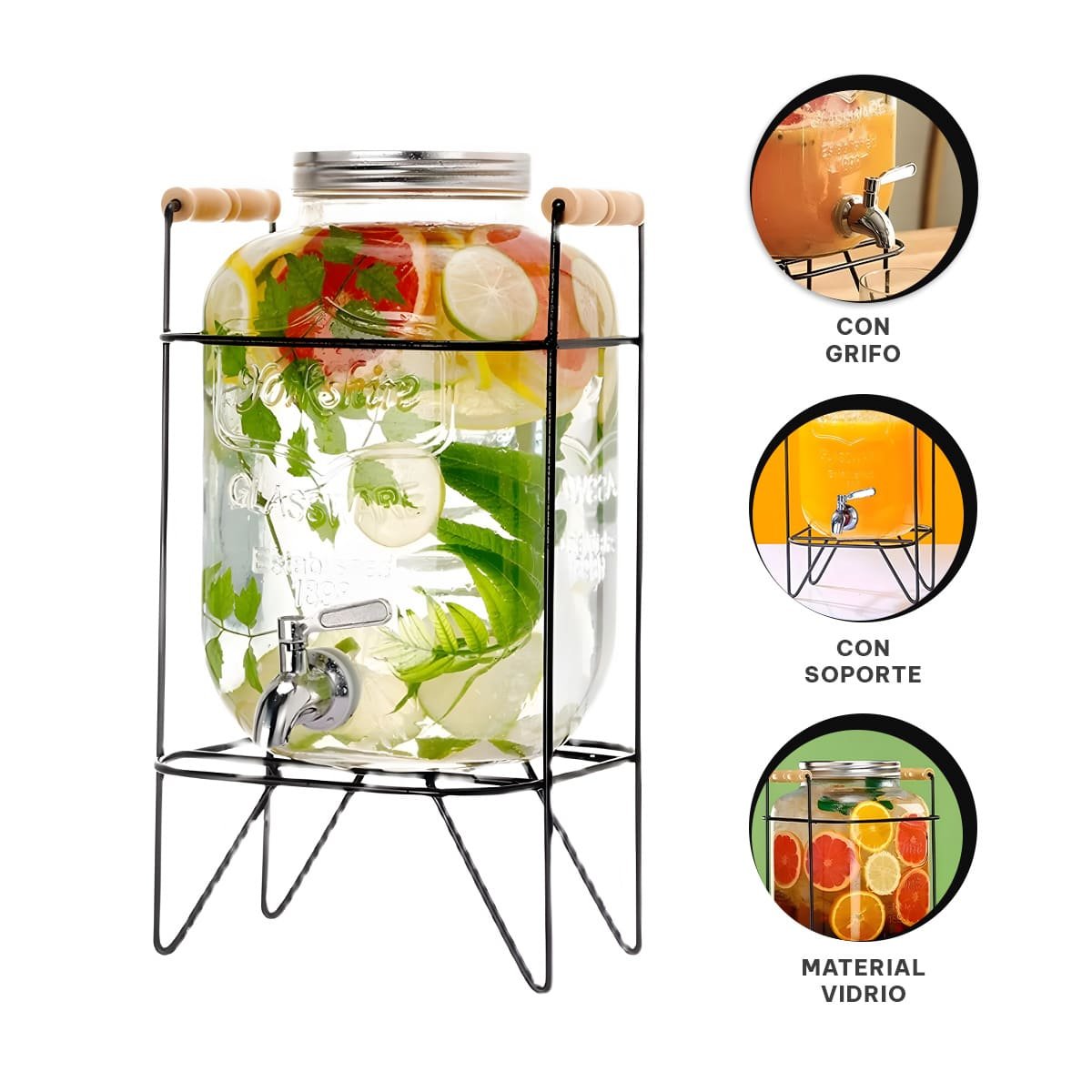 RECIPIENTE TRANSPARENTE 5 L CON BASE METALICA NEGRA PARA MESA BUFFET YPOST IT - 5