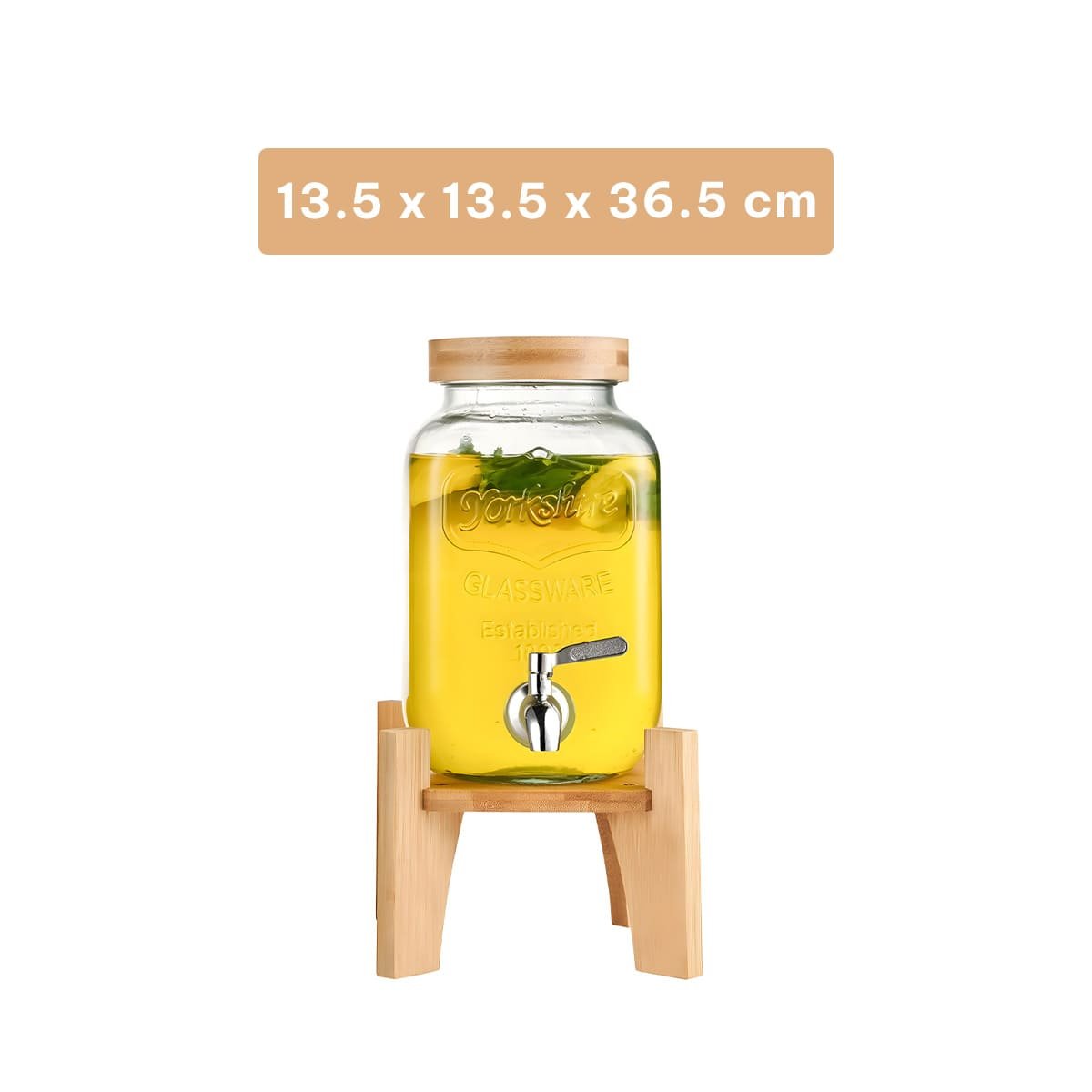 DISPENSADOR PARA BEBIDA 4L CON BASE DE MADERA Y TAPA METAL TRANSPARENTE YPAPEL REGALO - 4