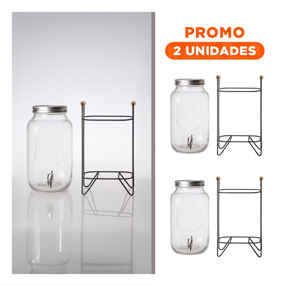 PACK2 DISPENSADOR TRANSPARENTE 5 L CON BASE METALICA NEGRA PARA EVENTOS YREGALO STICKER - 1