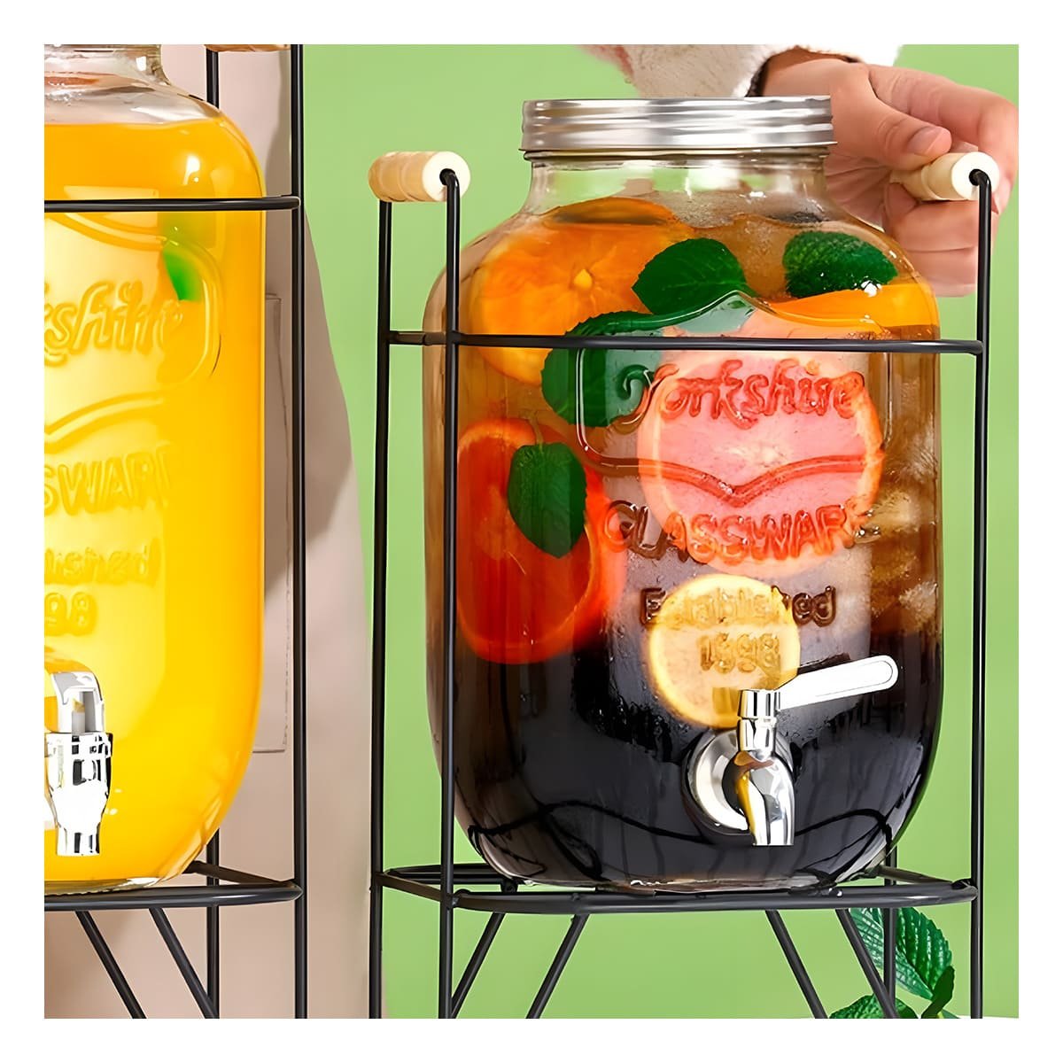 PACK2 DISPENSADOR TRANSPARENTE 5 L CON BASE METALICA NEGRA PARA EVENTOS YREGALO STICKER - 3