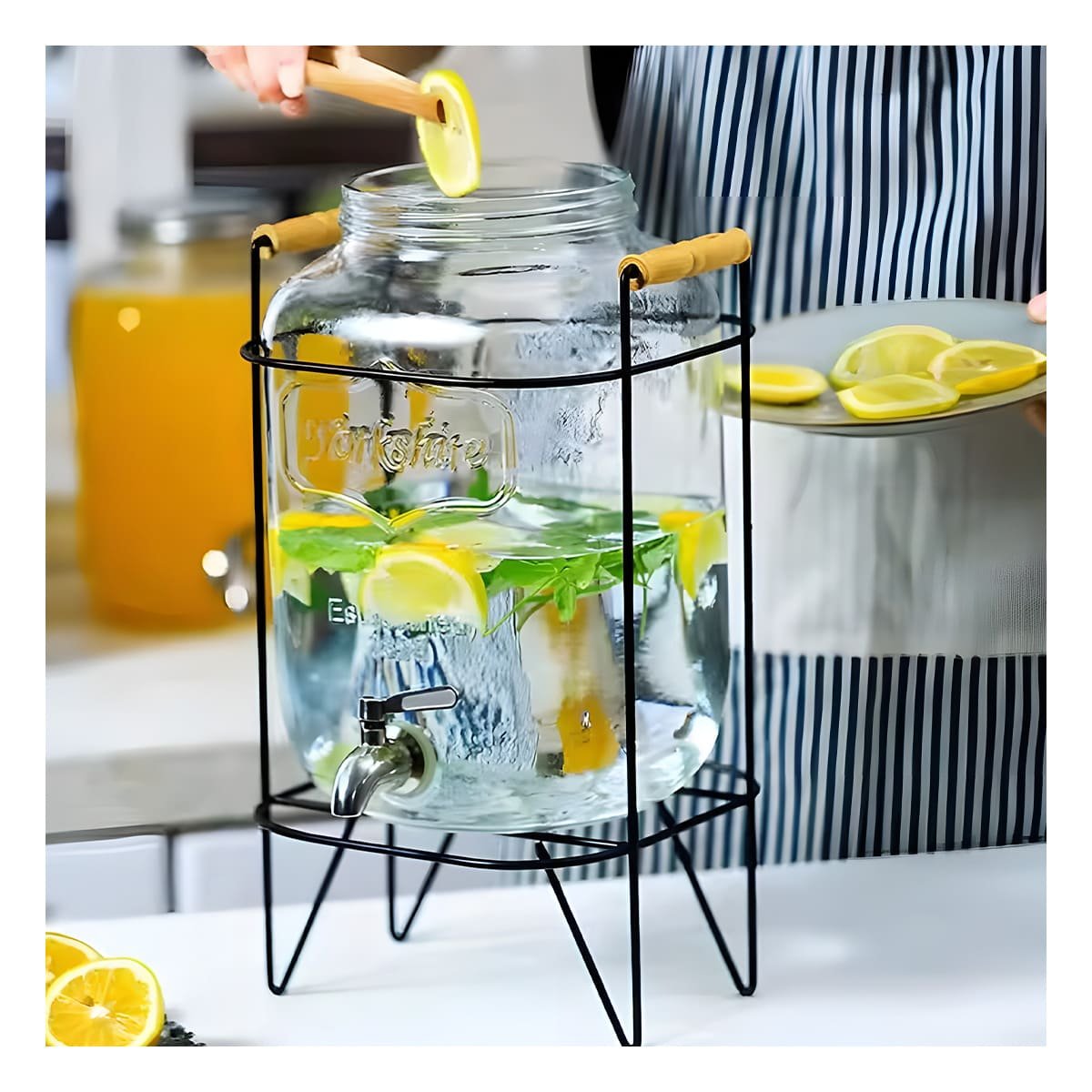PACK2 DISPENSADOR TRANSPARENTE 5 L CON BASE METALICA NEGRA PARA EVENTOS YREGALO STICKER - 5
