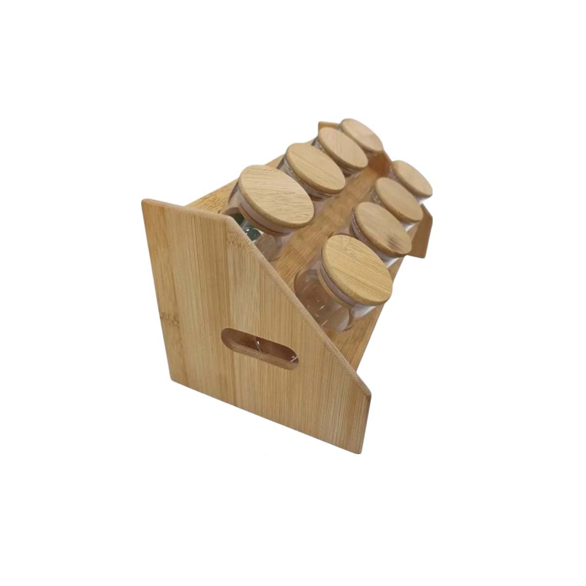 PACK2 ESTACION DE CONDIMENTOS RECTANGULAR CON 8 FRASCOS CIRCULARES EN MADERA YREGALO STICKER - 2