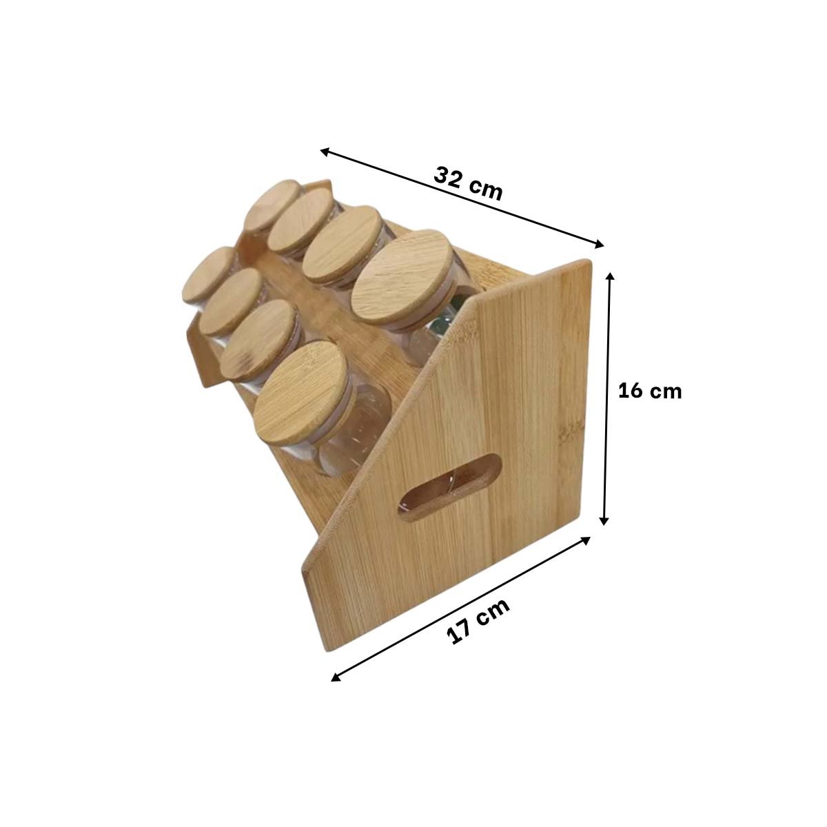 ESPECIERO RECTANGULAR CON 8 FRASCOS CIRCULARES EN MADERA PARA COCINA HOGAR - 4