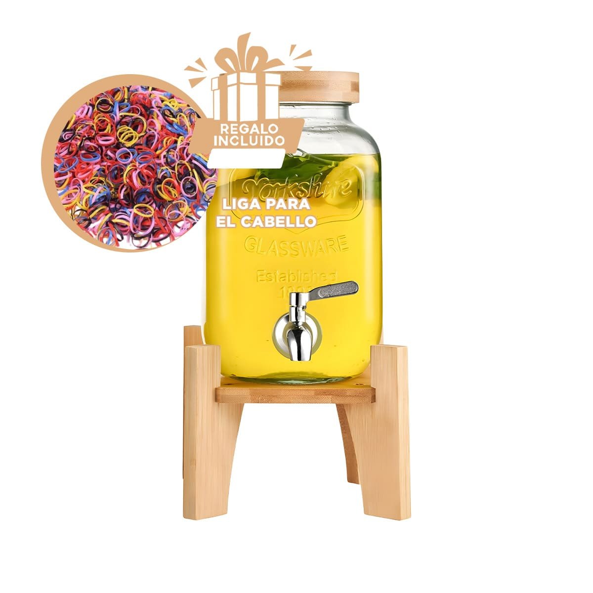 RECIPIENTE DE BEBIDA 4L CON BASE DE MADERA Y TAPA METAL TRANSPARENTE YLIGAS REGALO - 2
