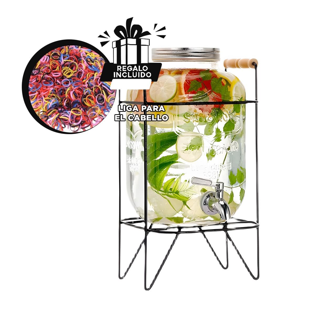 DISPENSADOR TRANSPARENTE 5 L CON BASE METALICA NEGRA PARA JUGOS NATURALES YLIGAS REGALO - 2