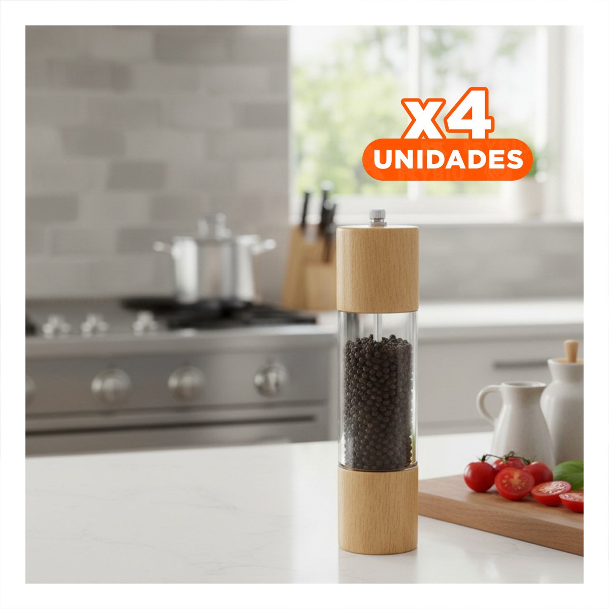 PACK4 MOLINILLO MANUAL DE MADERA Y TRANSPARENTE PARA COCINA COMPACTA YPAPEL REGALO - 1