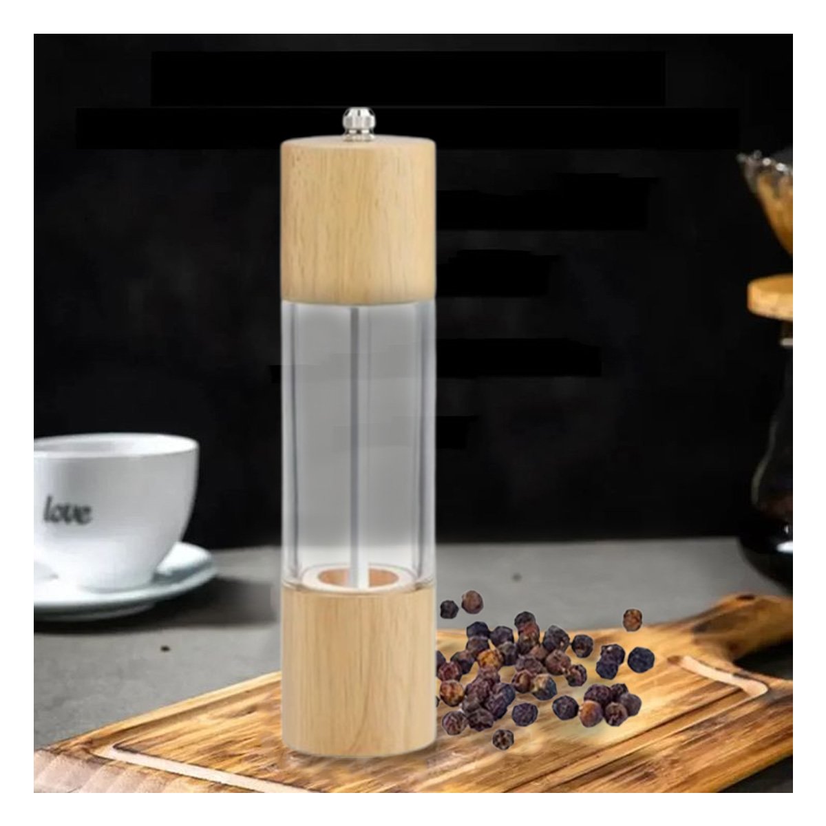 PACK2 MOLINILLO MANUAL DE MADERA Y TRANSPARENTE PARA COCINA PRACTICA YREGALO STICKER - 3