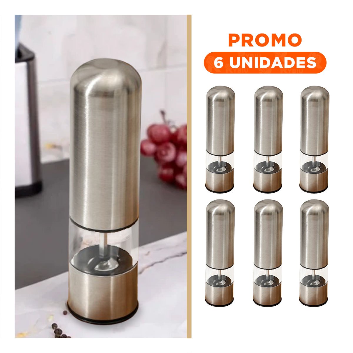 PACK6 MOLINILLO COMPACTO DE CONDIMENTOS PLATEADO TRANSPARENTE COCINA YREGALO STICKER - 1