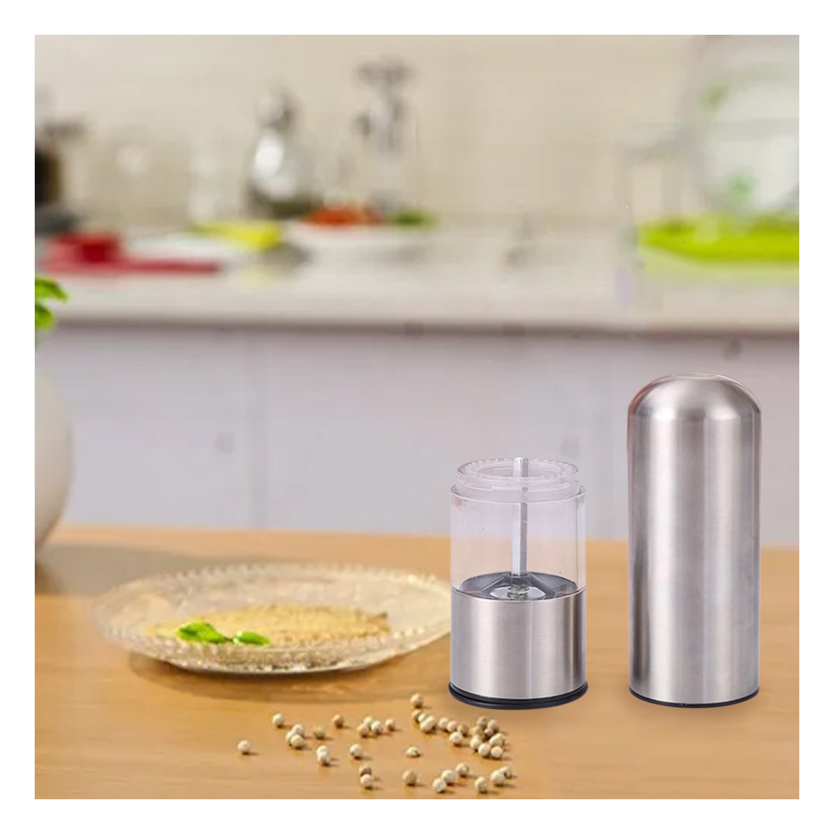 PACK6 MOLINILLO COMPACTO DE CONDIMENTOS PLATEADO TRANSPARENTE COCINA YREGALO STICKER - 5