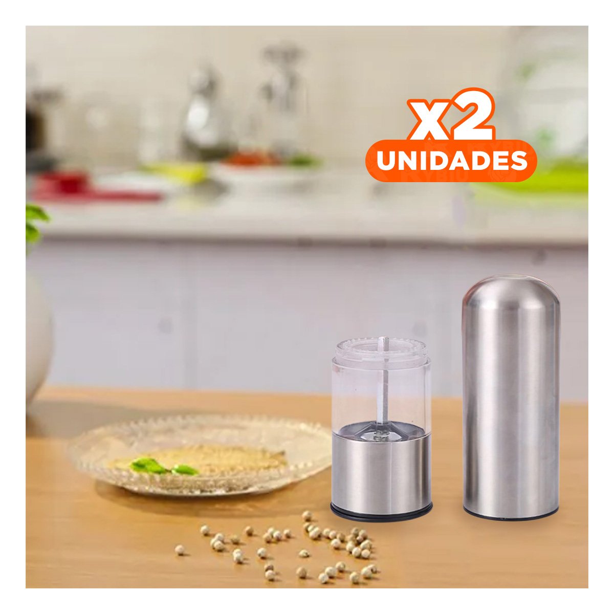 PACK2 DISPENSADOR MANUAL DE PIMIENTA PLATEADO TRANSPARENTE PARA COCINA HOGAR - 1