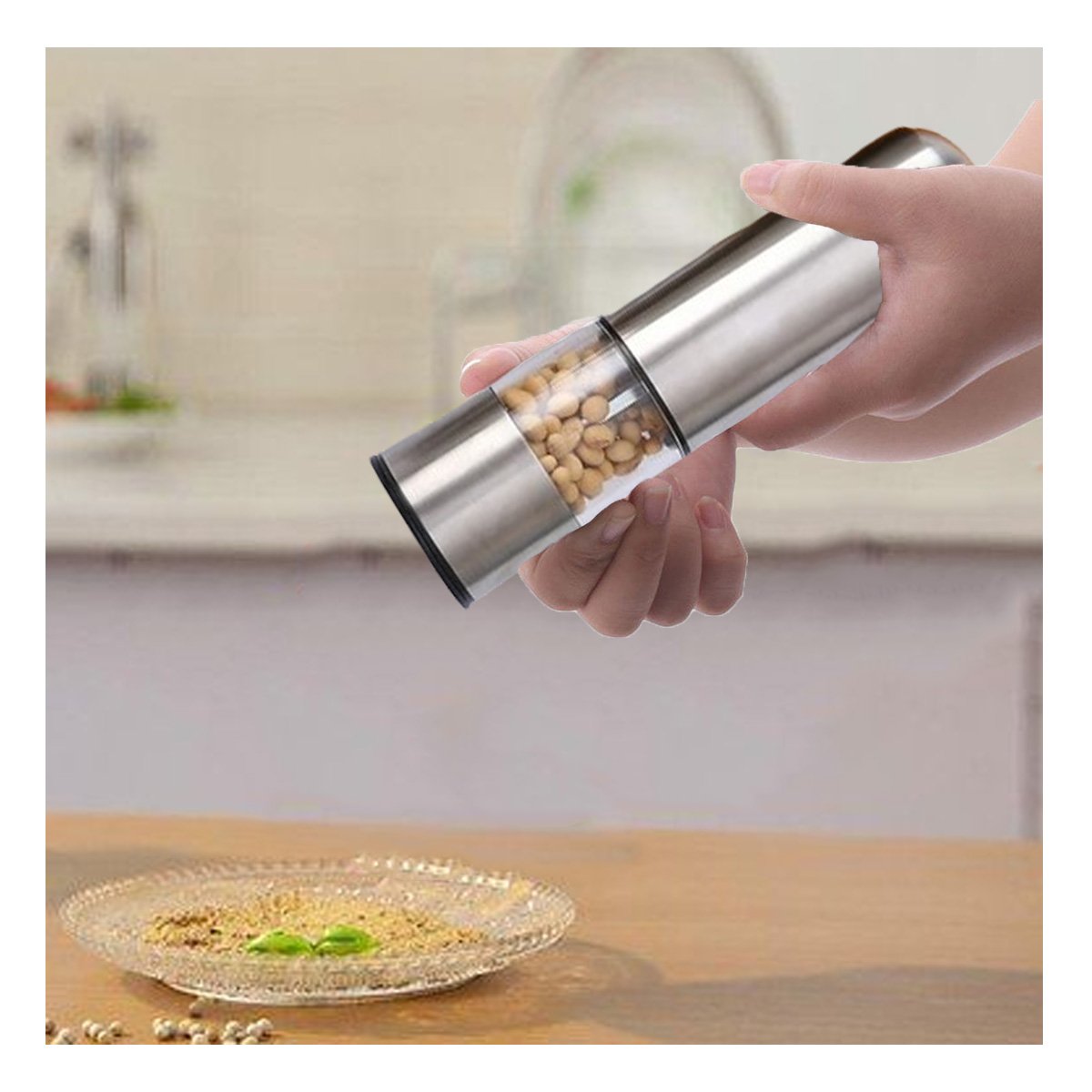 PACK2 DISPENSADOR MANUAL DE PIMIENTA PLATEADO TRANSPARENTE PARA COCINA HOGAR - 5