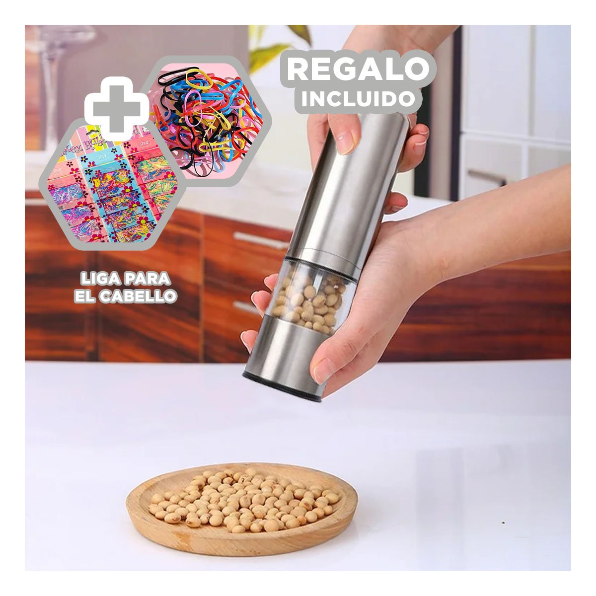 PICADOR MANUAL DE ESPECIAS SECAS PLATEADO TRANSPARENTE PARA COCINA MODERNA YLIGAS REGALO - 2
