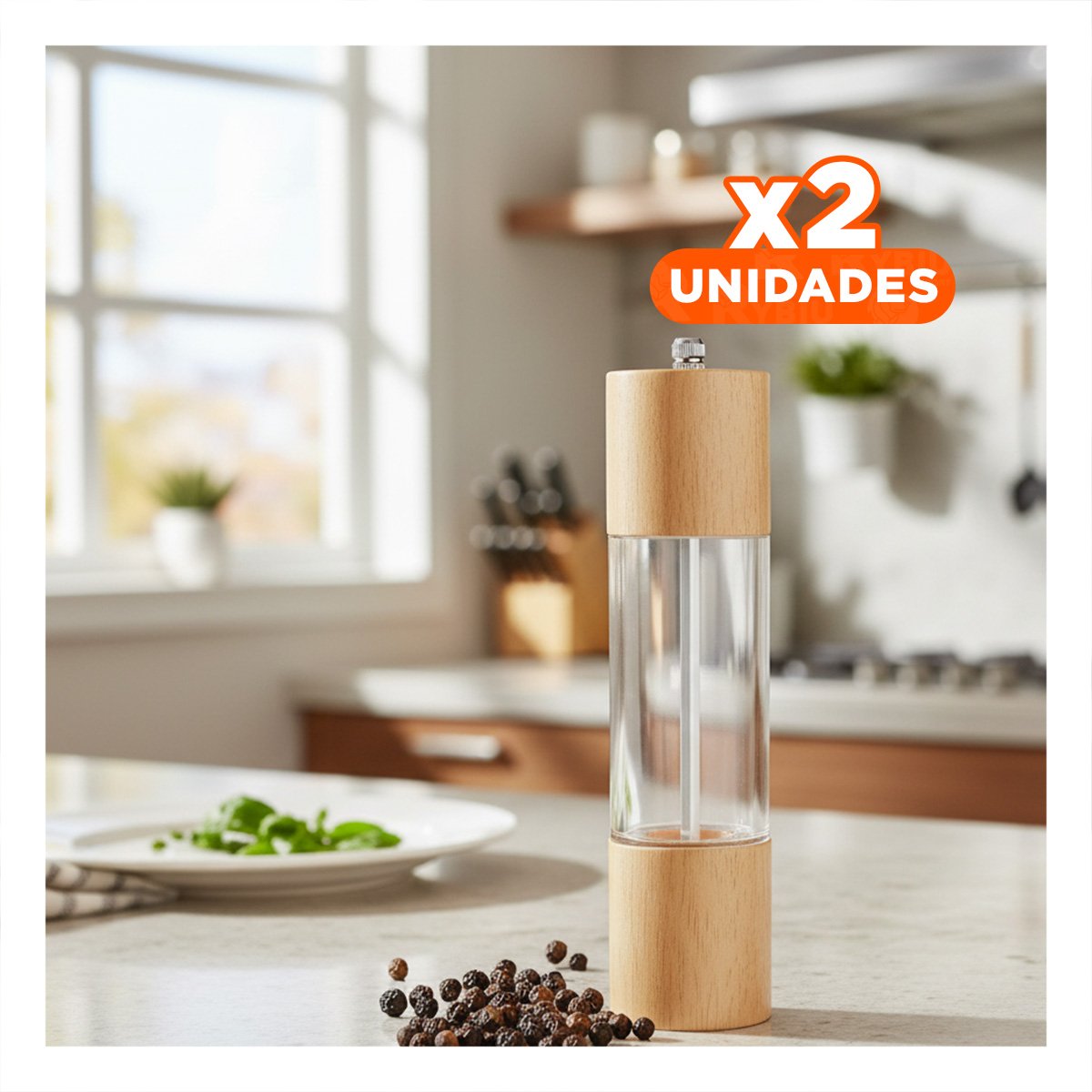PACK2 MOLINILLO MANUAL DE MADERA Y TRANSPARENTE PARA COCINA HOGAR - 1