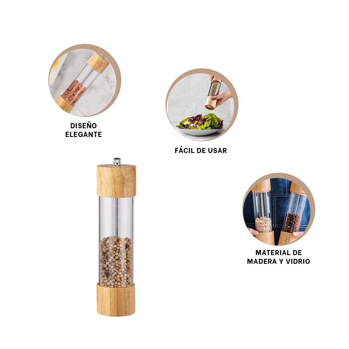 TRITURADOR MANUAL DE MADERA Y TRANSPARENTE PARA COCINA PRACTICA YPAPEL REGALO - 5