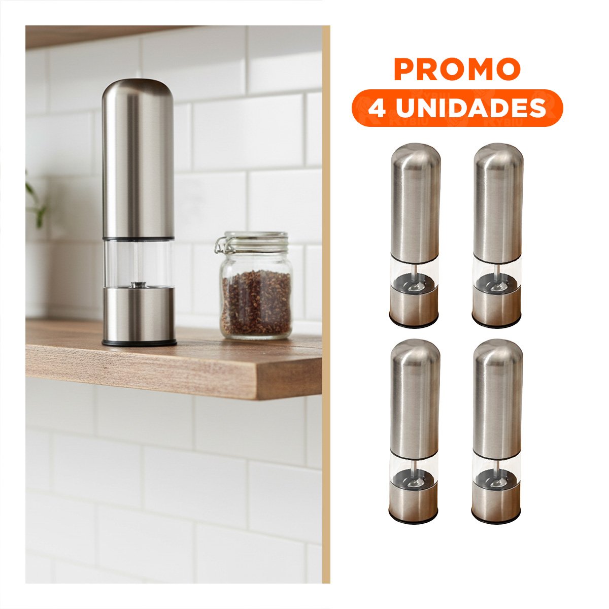 PACK4 ACCESORIO MANUAL PARA CONDIMENTOS PLATEADO TRANSPARENTE COCINA - 1