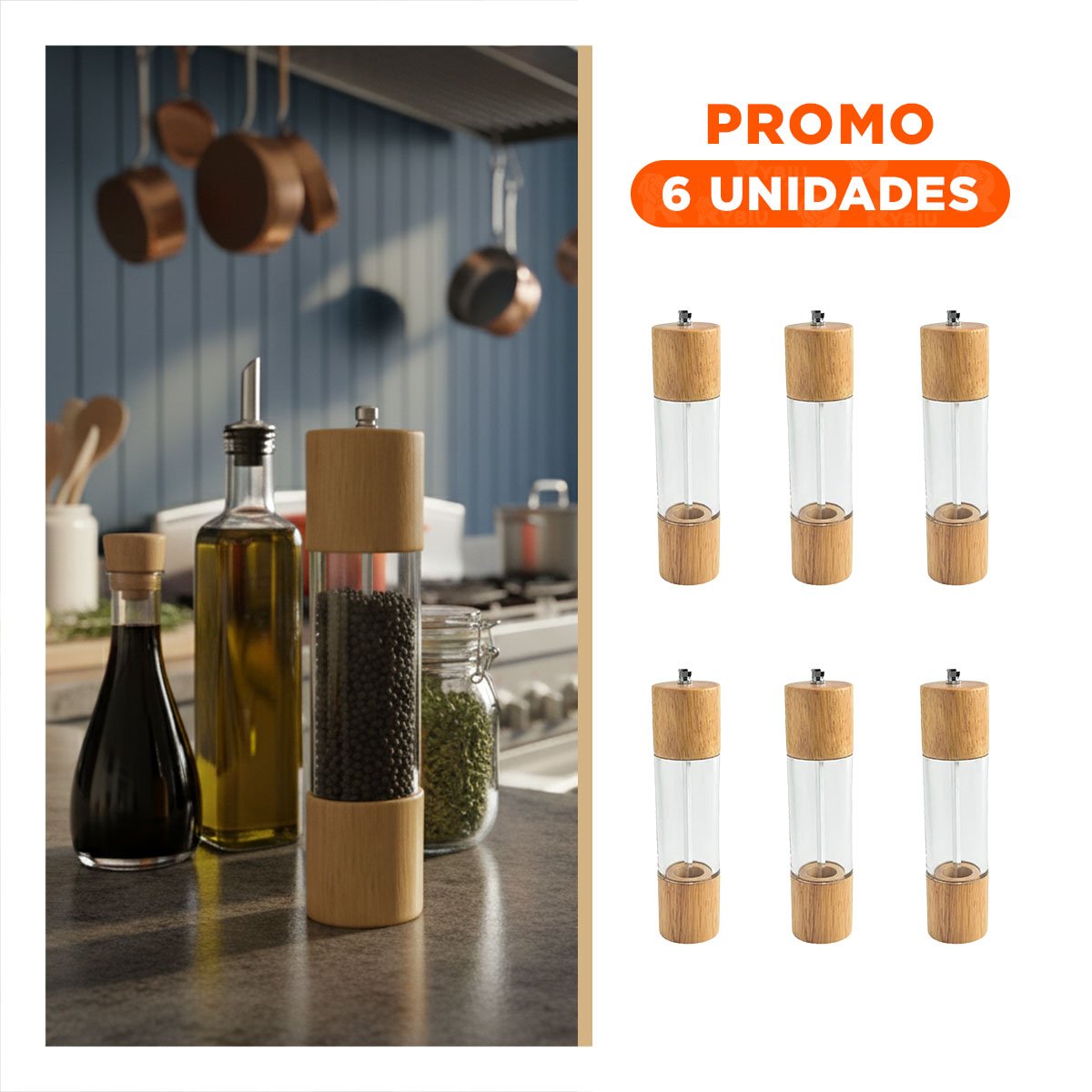PACK6 TRITURADOR MANUAL DE MADERA Y TRANSPARENTE PARA COCINA FUNCIONAL YREGALO STICKER - 1