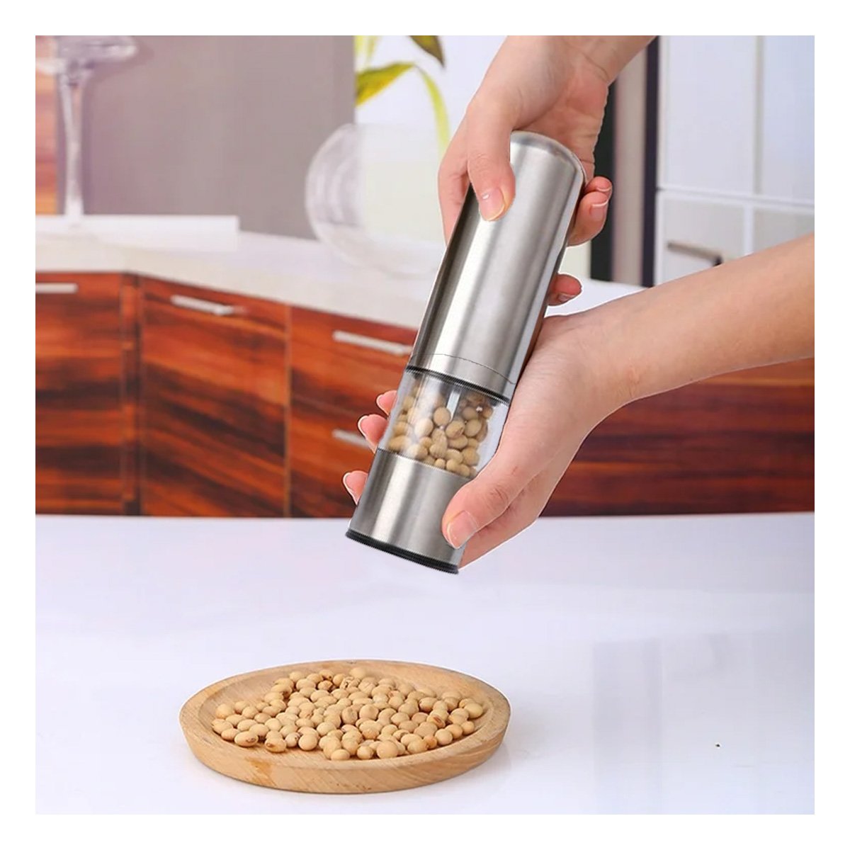 TRITURADOR MANUAL DE ESPECIAS PLATEADO TRANSPARENTE PARA COCINA Y MESA YPAPEL REGALO - 1