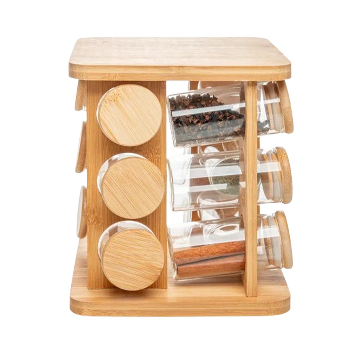 PORTA ESPECIAS GIRATORIO CUADRADO DE MADERA CON 12 FRASCOS COCINA YLIGAS REGALO - 5