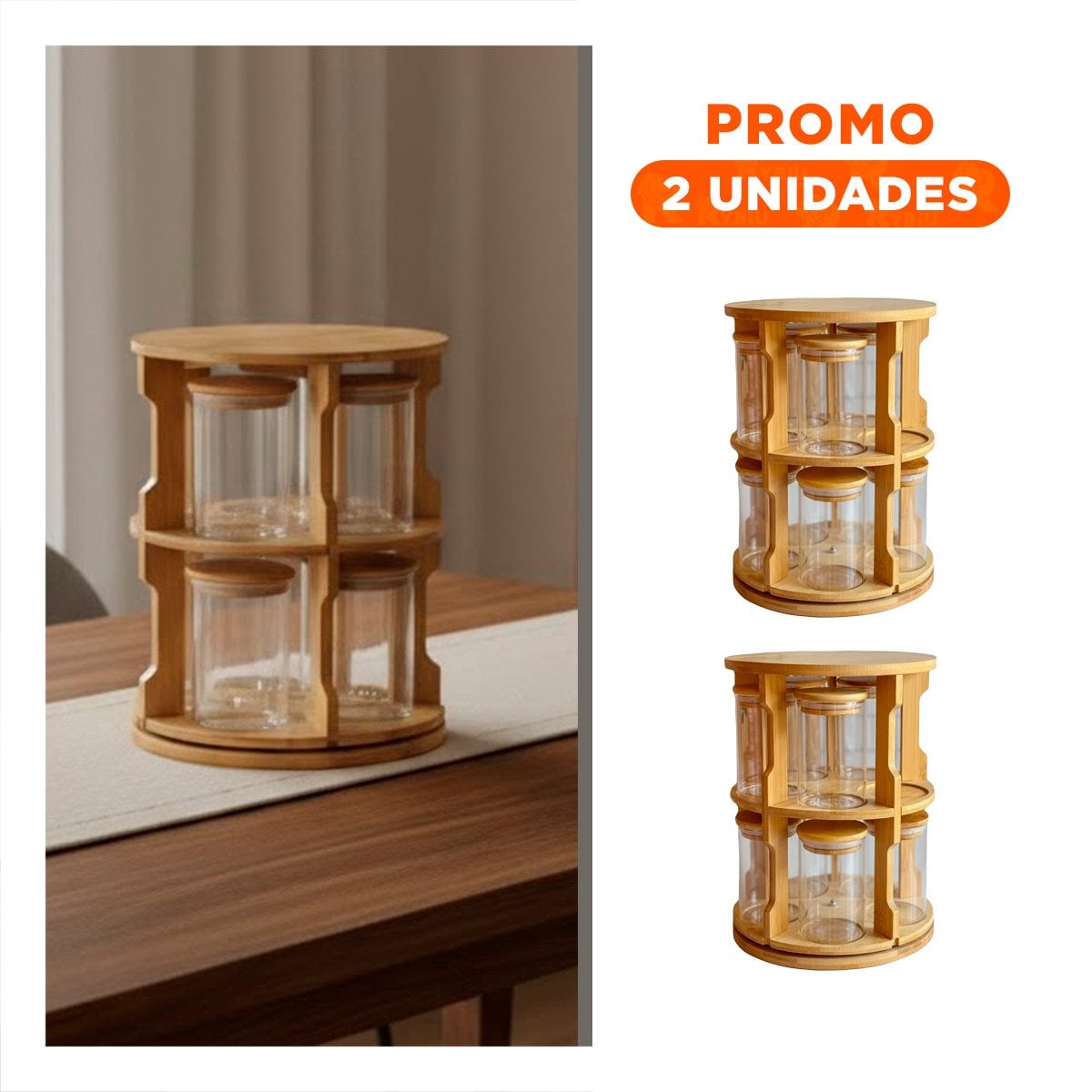 PACK2 CONDIMENTERO GIRATORIO CON 10 FRASCOS DE VIDRIO PARA MESA DE COCINA YREGALO STICKER - 1