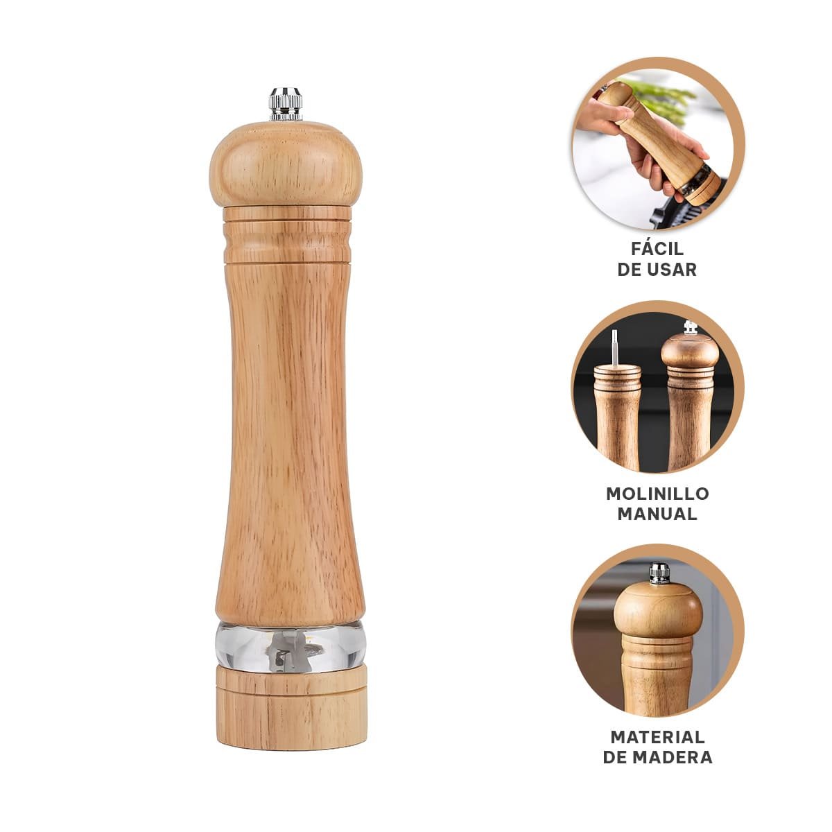 TRITURADOR MANUAL DE MADERA 5X20 CM CON ESTILO NATURAL PARA COCINA YPOST IT - 5