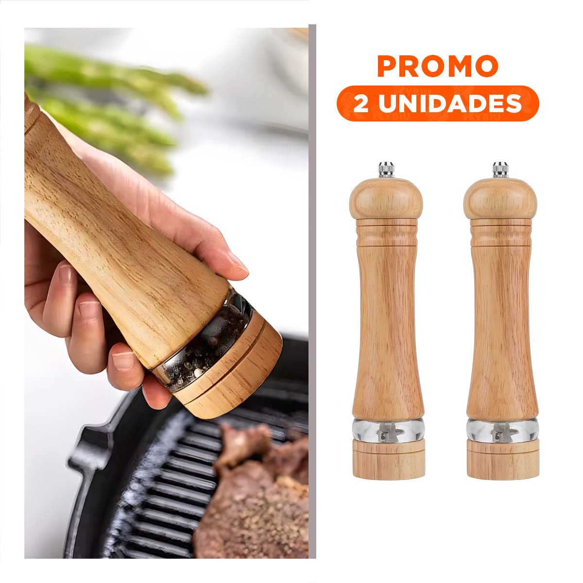 PACK2 MOLEDOR DE COCINA MANUAL 5X20 CM CON DISEÑO TRADICIONAL EN MADERA YREGALO STICKER - 1