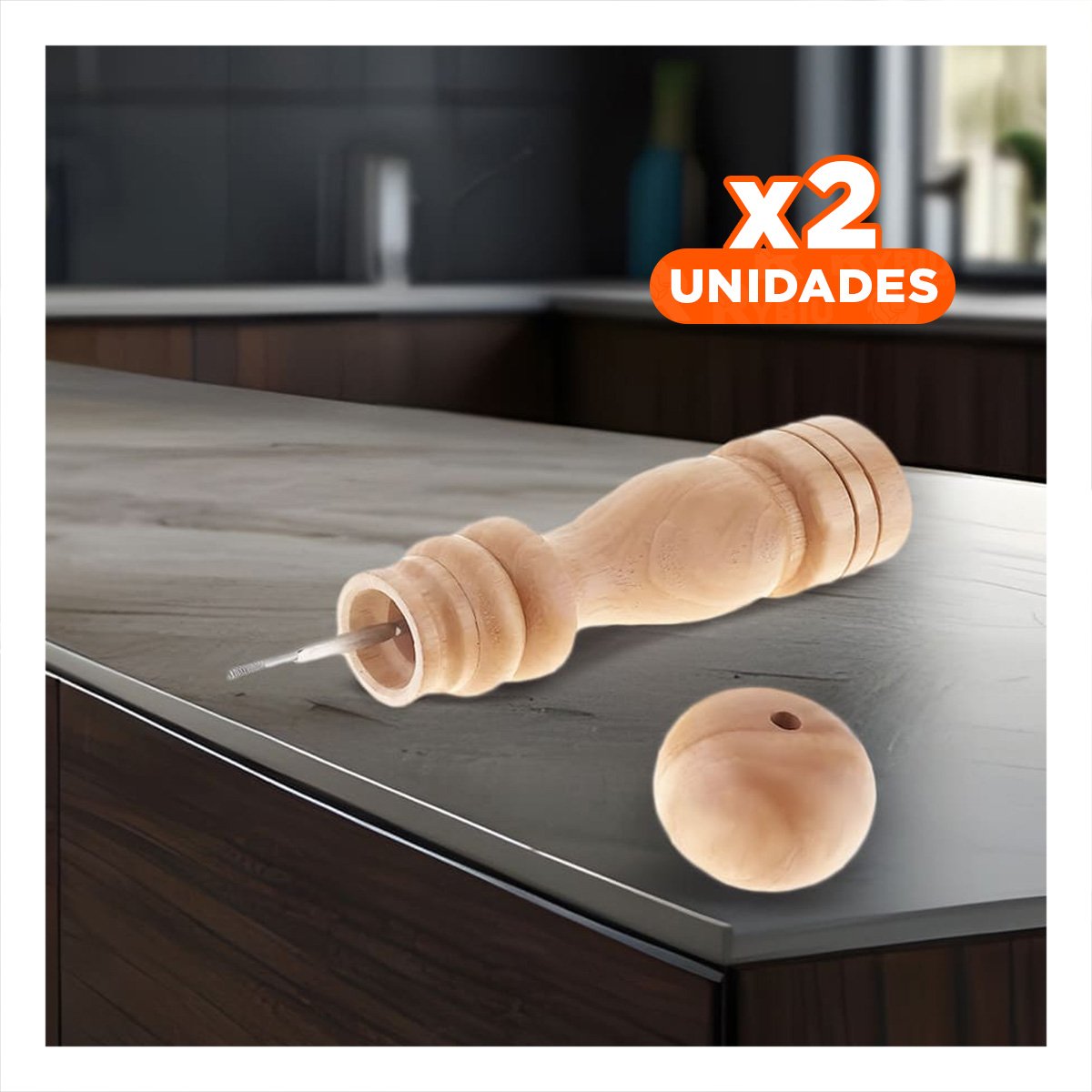 PACK2 UTENSILIO MANUAL MADERA 5X20CM COCINA HOGAR PRACTICO - 1