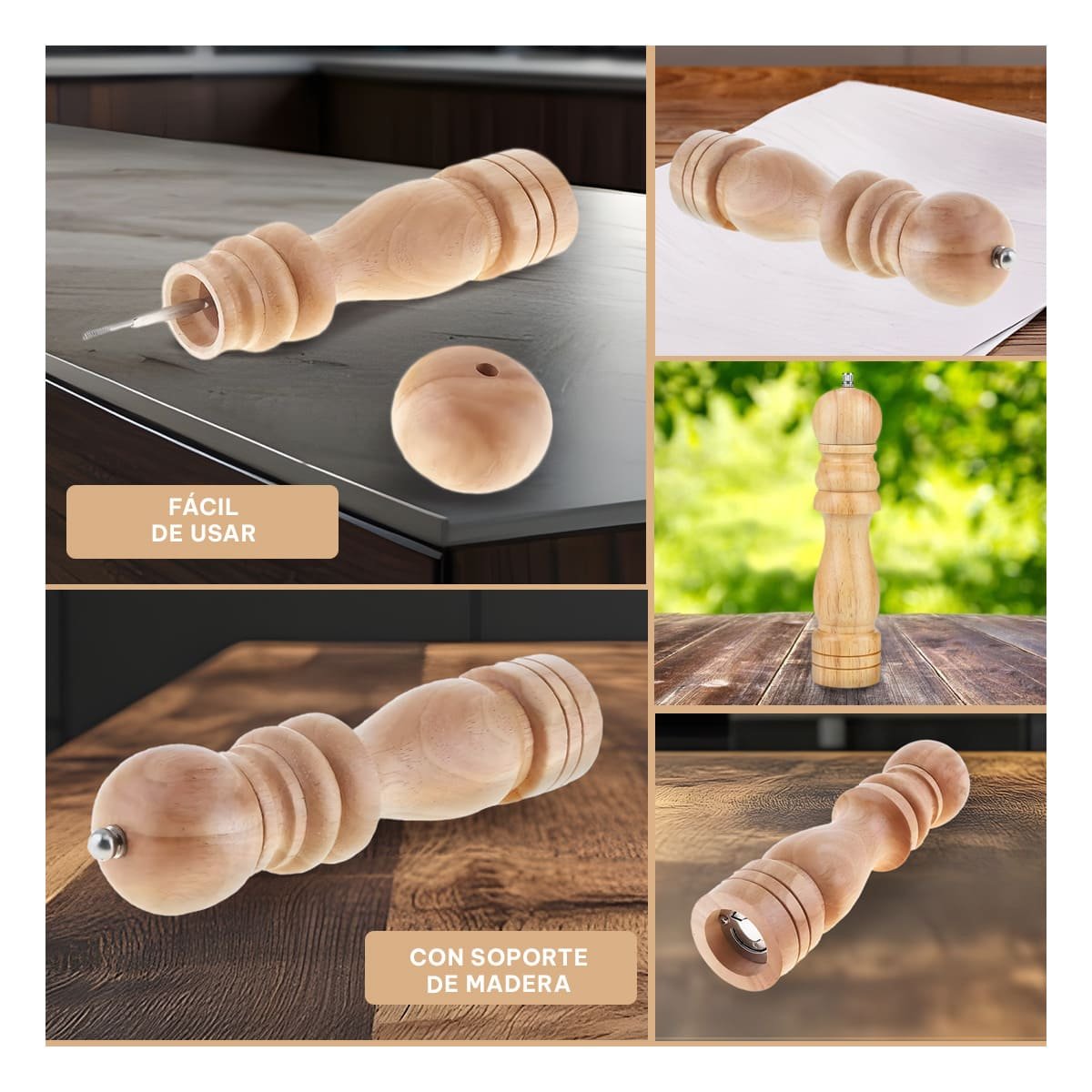 MOLINILLO MANUAL MADERA 5X20CM COCINA HOGAR PRACTICO DURABLE - 2