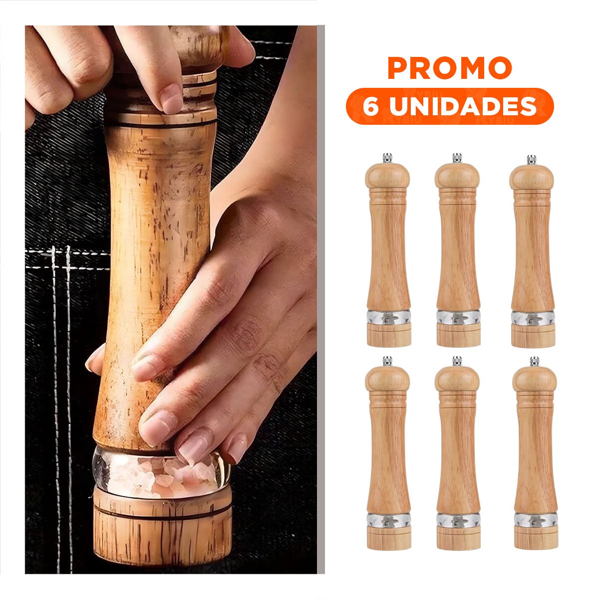 PACK6 MOLEDOR MANUAL DE MADERA 5X20 CM CON FRANJA METALICA MODERNA YREGALO STICKER - 1