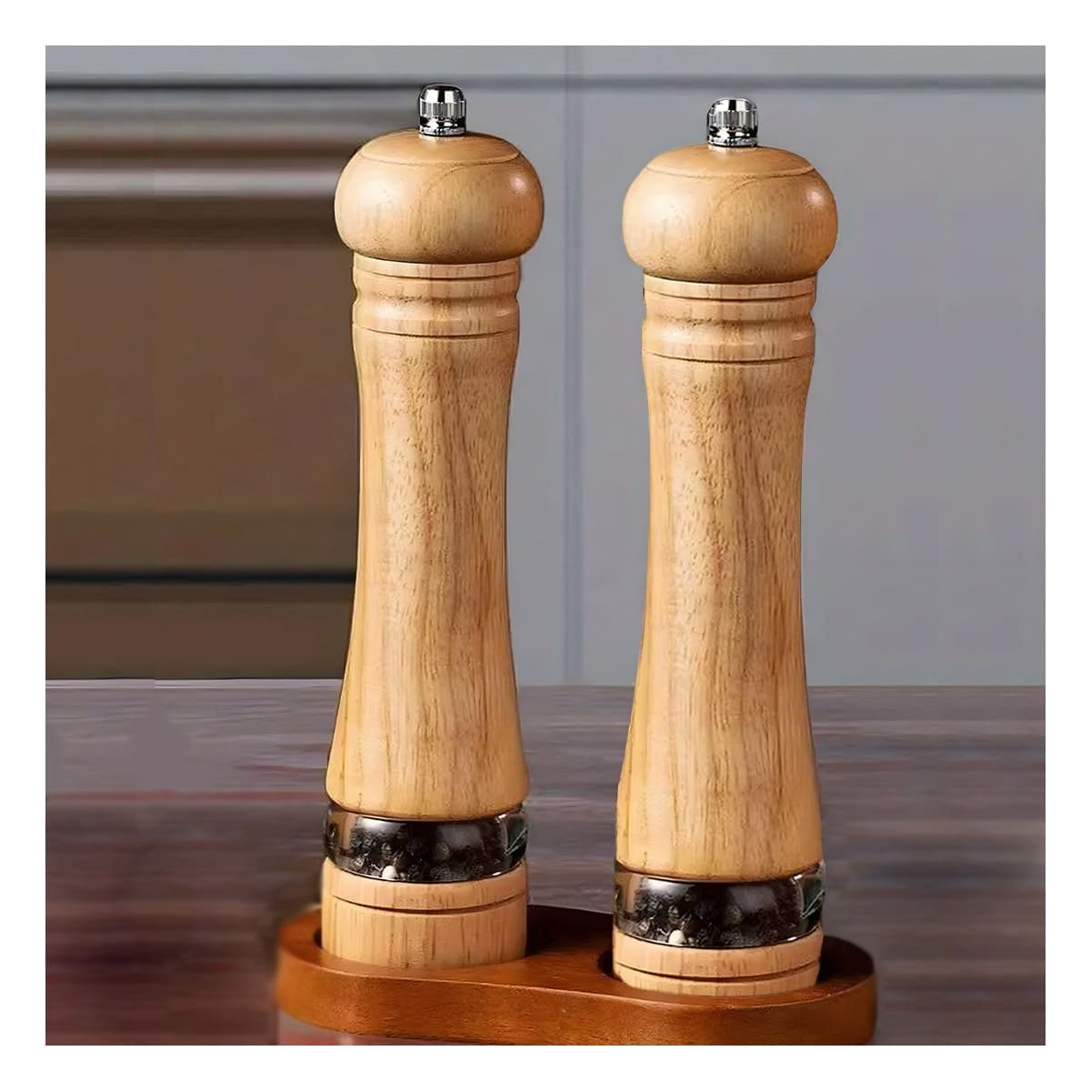 PACK2 MOLINILLO MANUAL 5X20 CM EN MADERA CON FRANJA METALICA DECORATIVA - 2
