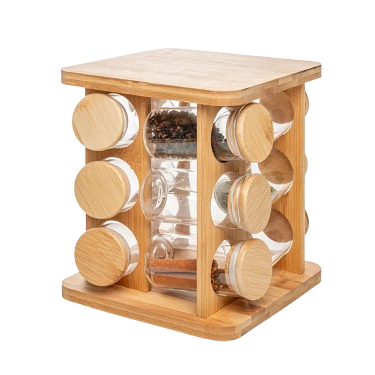 PACK4 SET GIRATORIO CUADRADO DE MADERA CON 12 FRASCOS PARA COCINA YPAPEL REGALO - 3