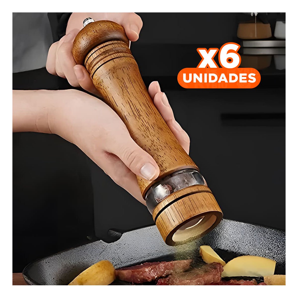 PACK6 MOLINILLO MANUAL DE COCINA 5X20 CM CON DETALLE METALICO - 1