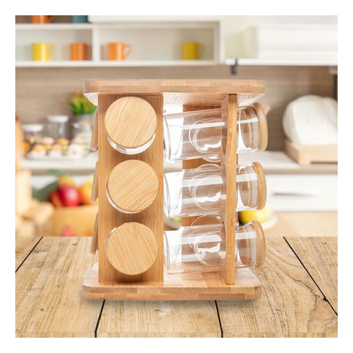 PACK4 CONTENEDOR GIRATORIO CUADRADO DE MADERA CON 12 FRASCOS COCINA - 5